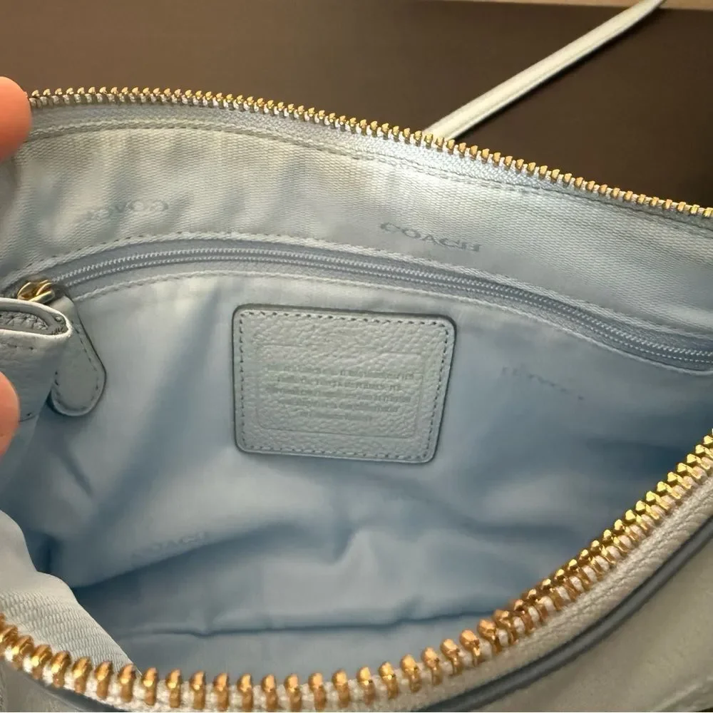 Coach 33521 Charley 2 Way Shoulder Bag Horse Carriage Logo Pebbled Leather Blue